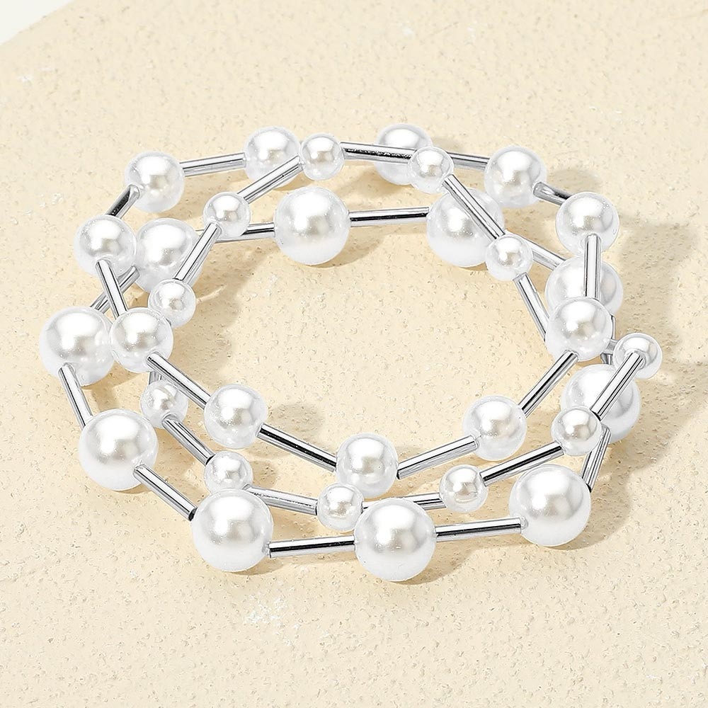 Elegant Silver and White Pearl Bracelet